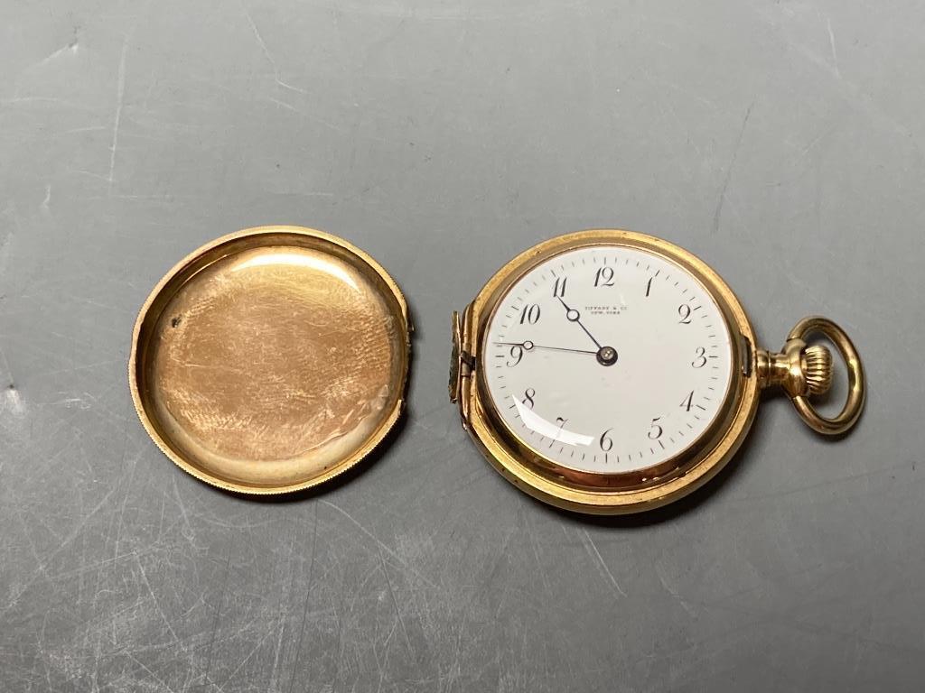 An early 20th century Tiffany & Co 18k hunter keyless fob watch, with engraved monogram